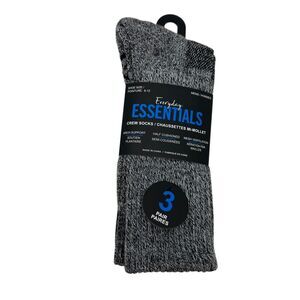 Everyday Essentials Socks Mens 6-12 Crew Arch Support Half Cushioned Mesh 3 Pair